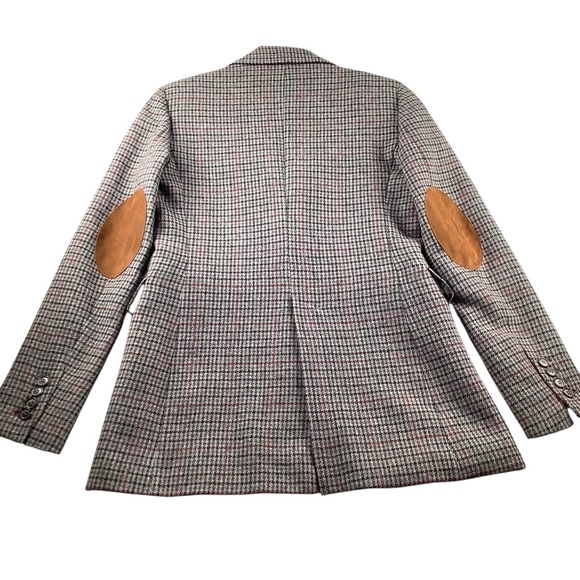 Zara Women’s Houndstooth Plaid Wool Blend Blazer with Suede Elbow Patches XS - Picture 6 of 16